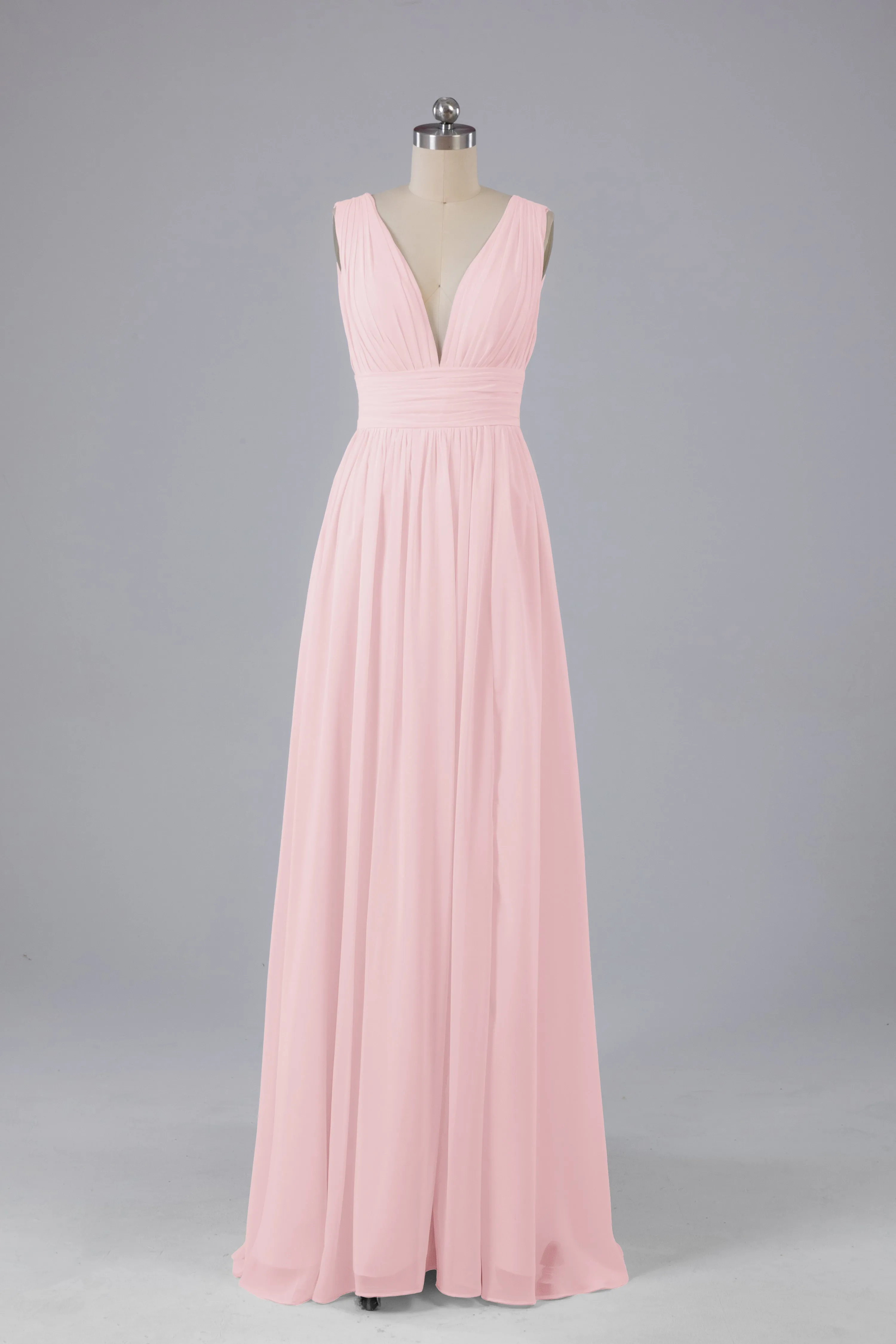 V Neck Chiffon Long Bridesmaid Dresses with Split