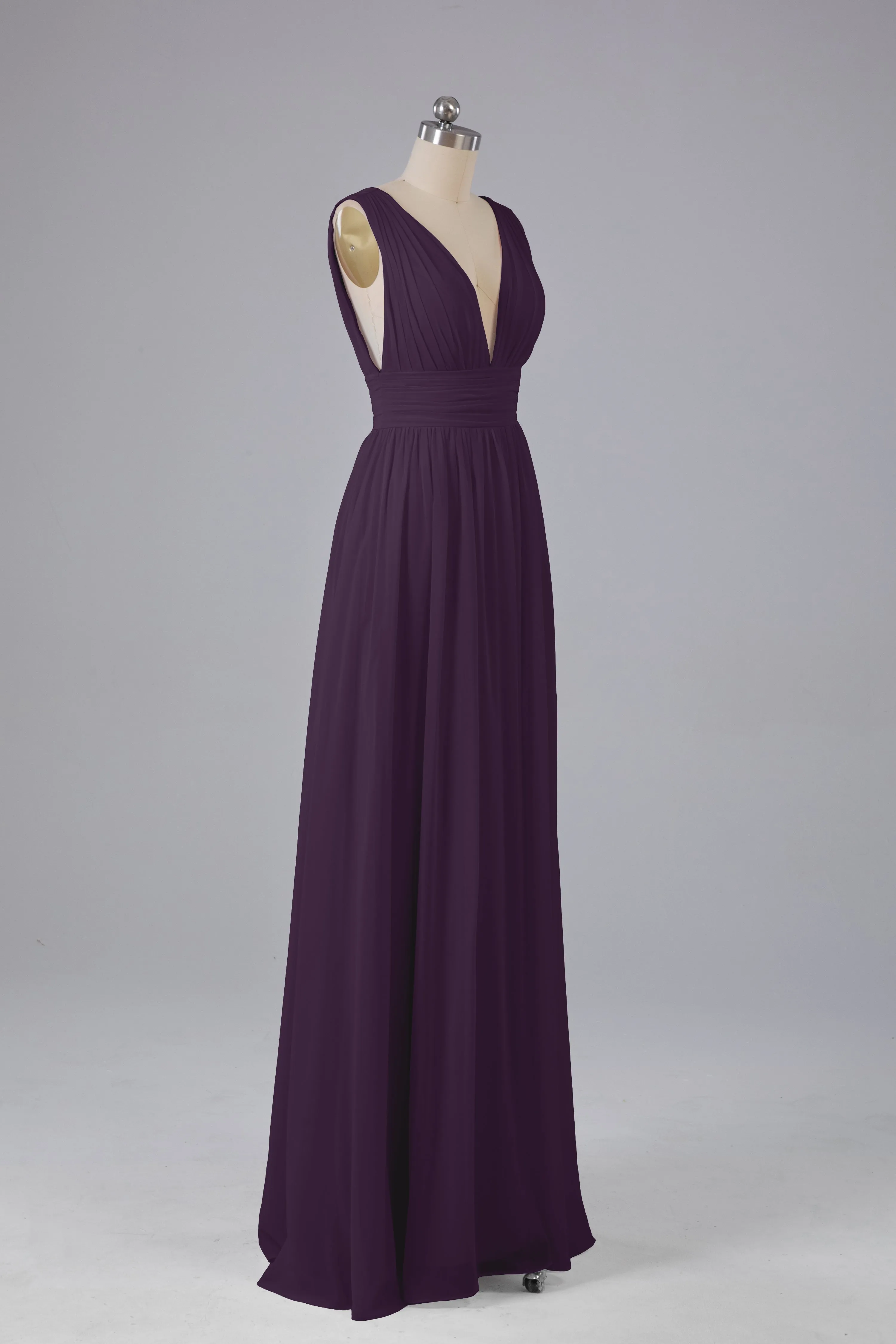 V Neck Chiffon Long Bridesmaid Dresses with Split