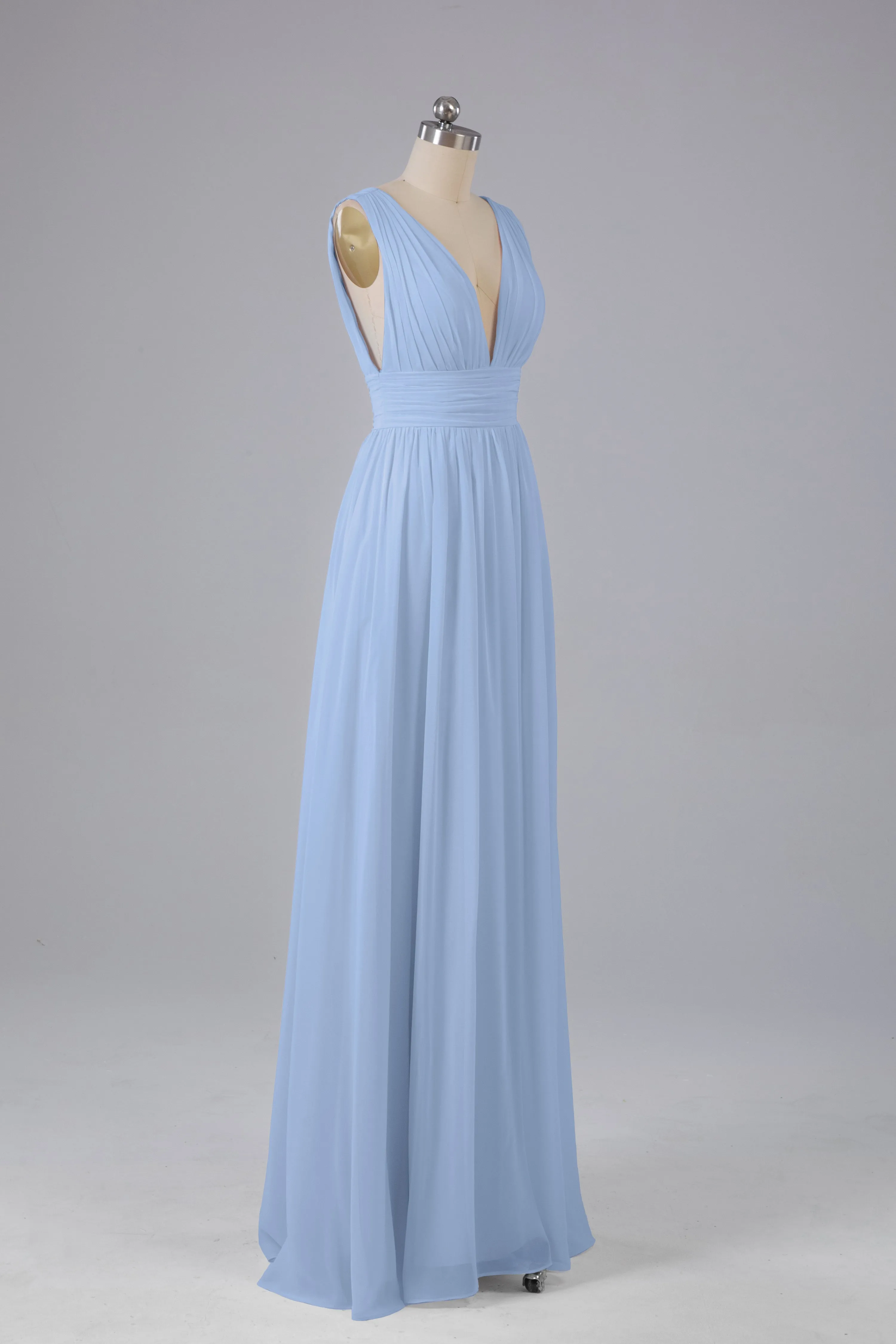 V Neck Chiffon Long Bridesmaid Dresses with Split
