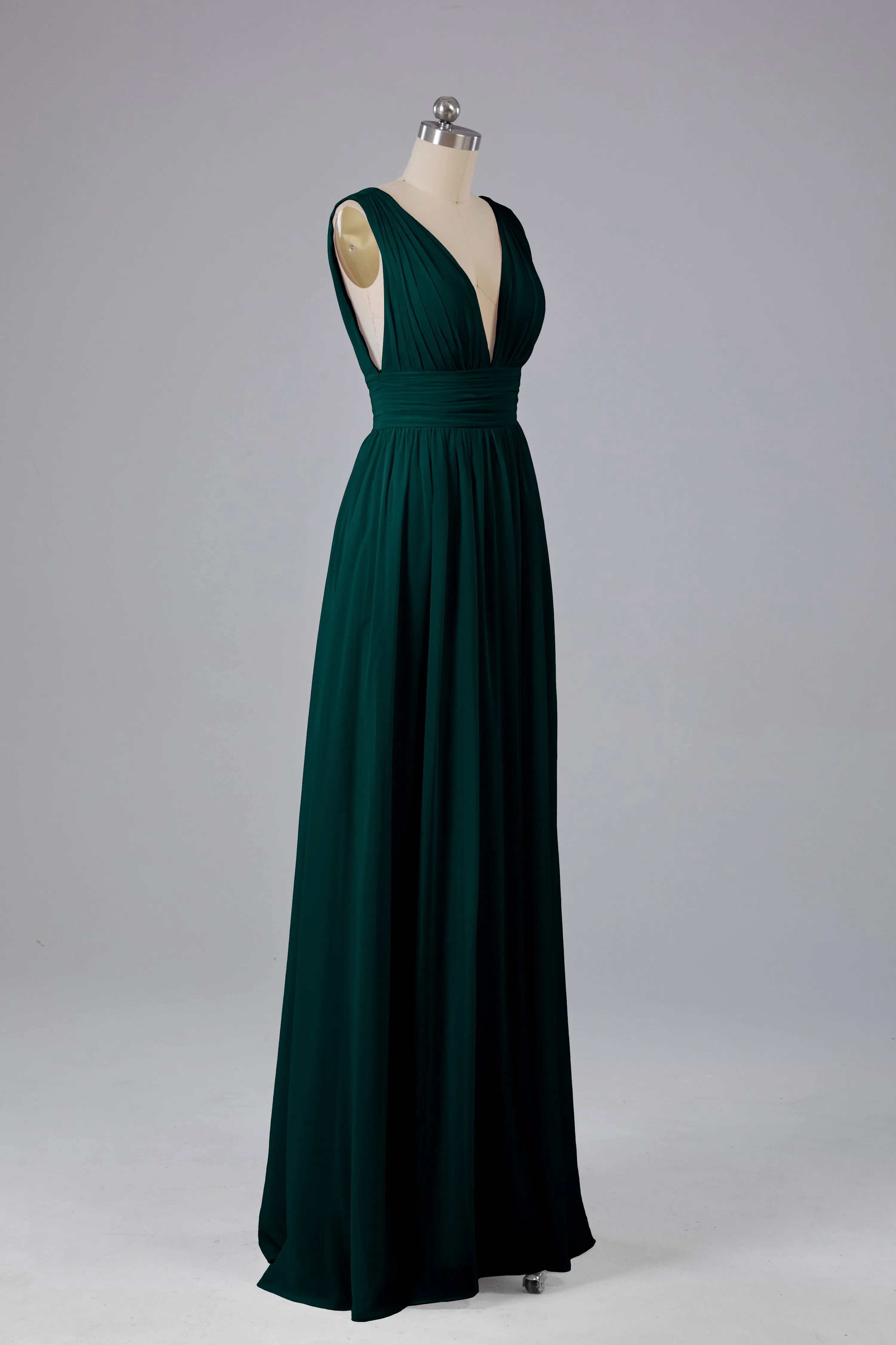 V Neck Chiffon Long Bridesmaid Dresses with Split