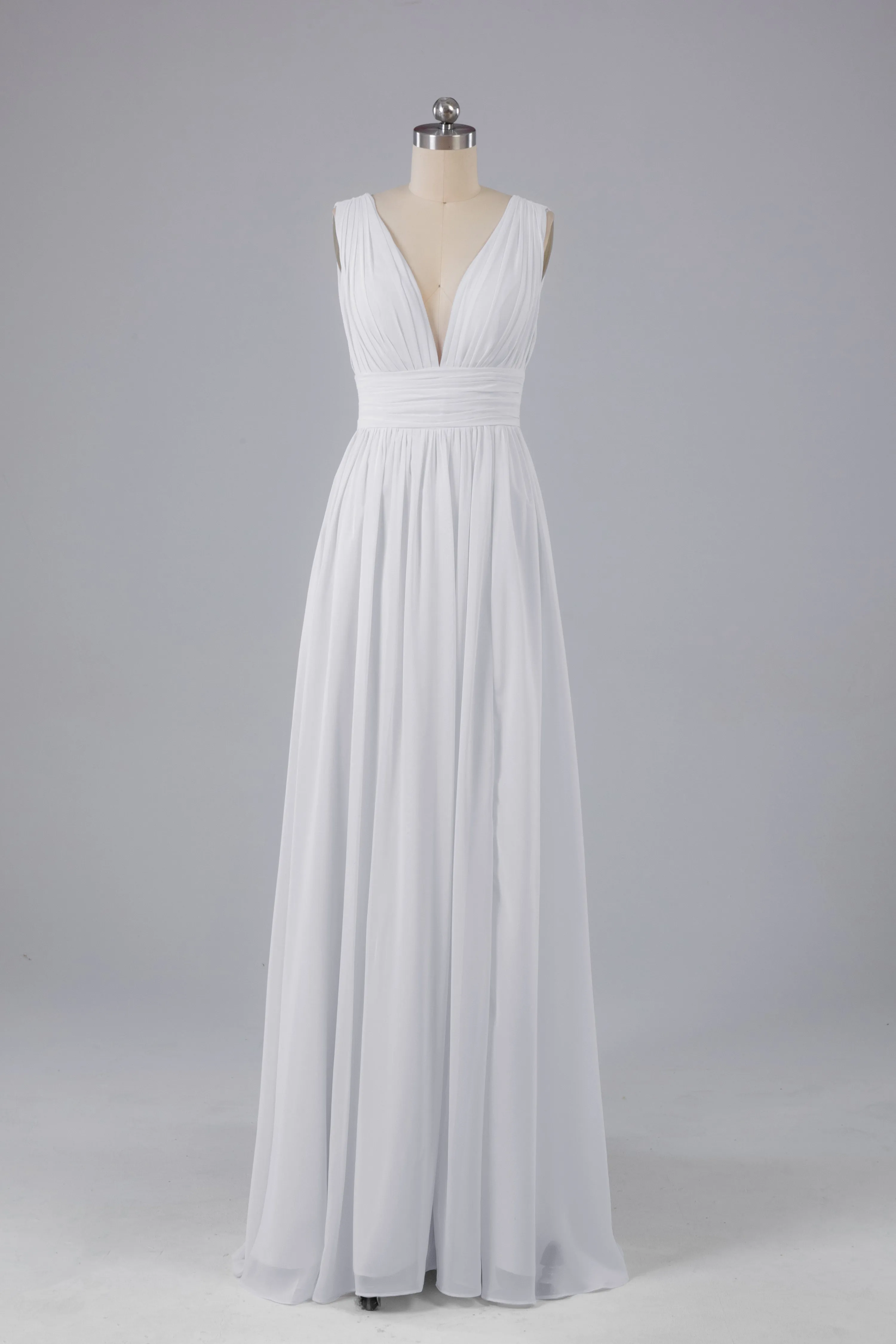 V Neck Chiffon Long Bridesmaid Dresses with Split