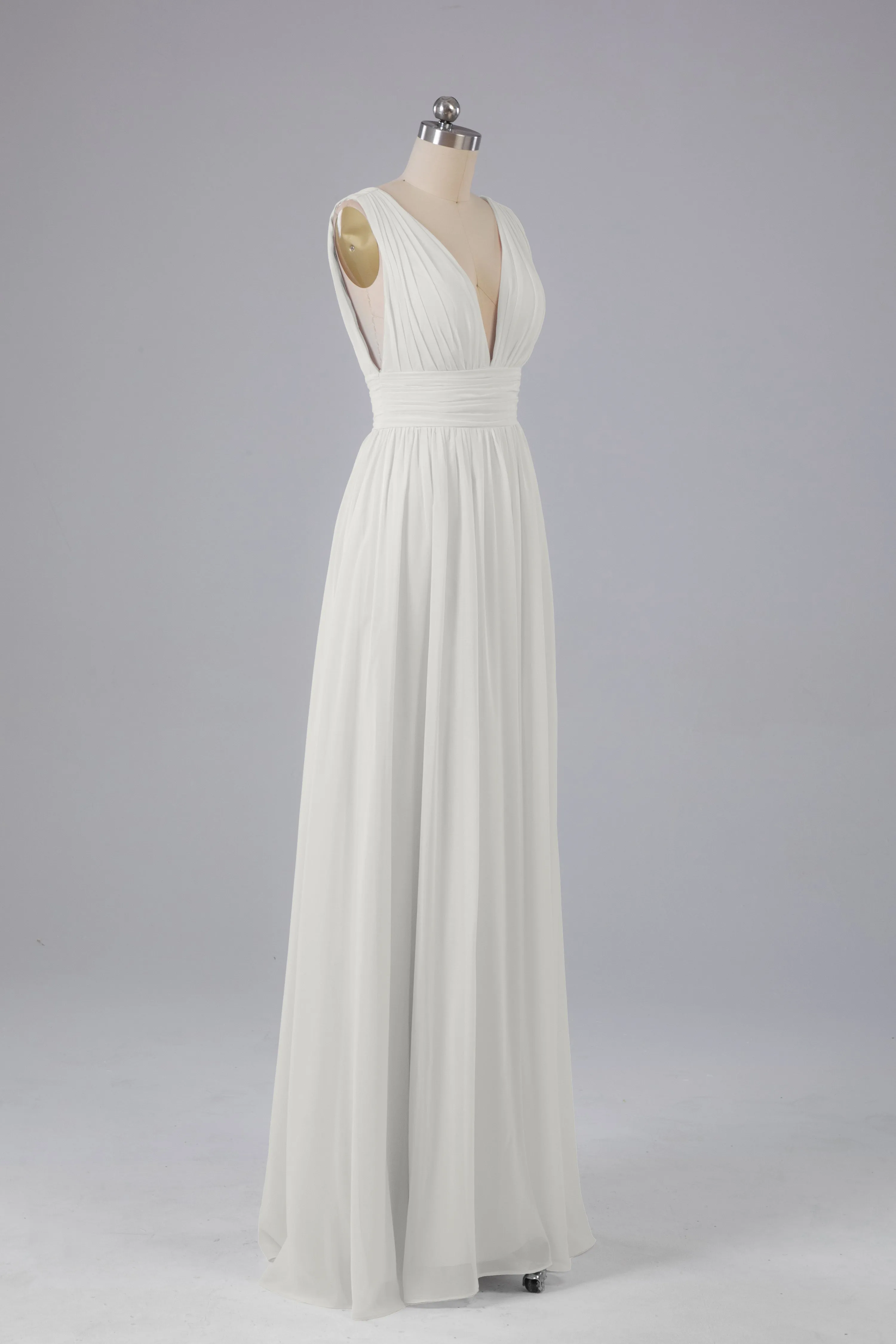 V Neck Chiffon Long Bridesmaid Dresses with Split