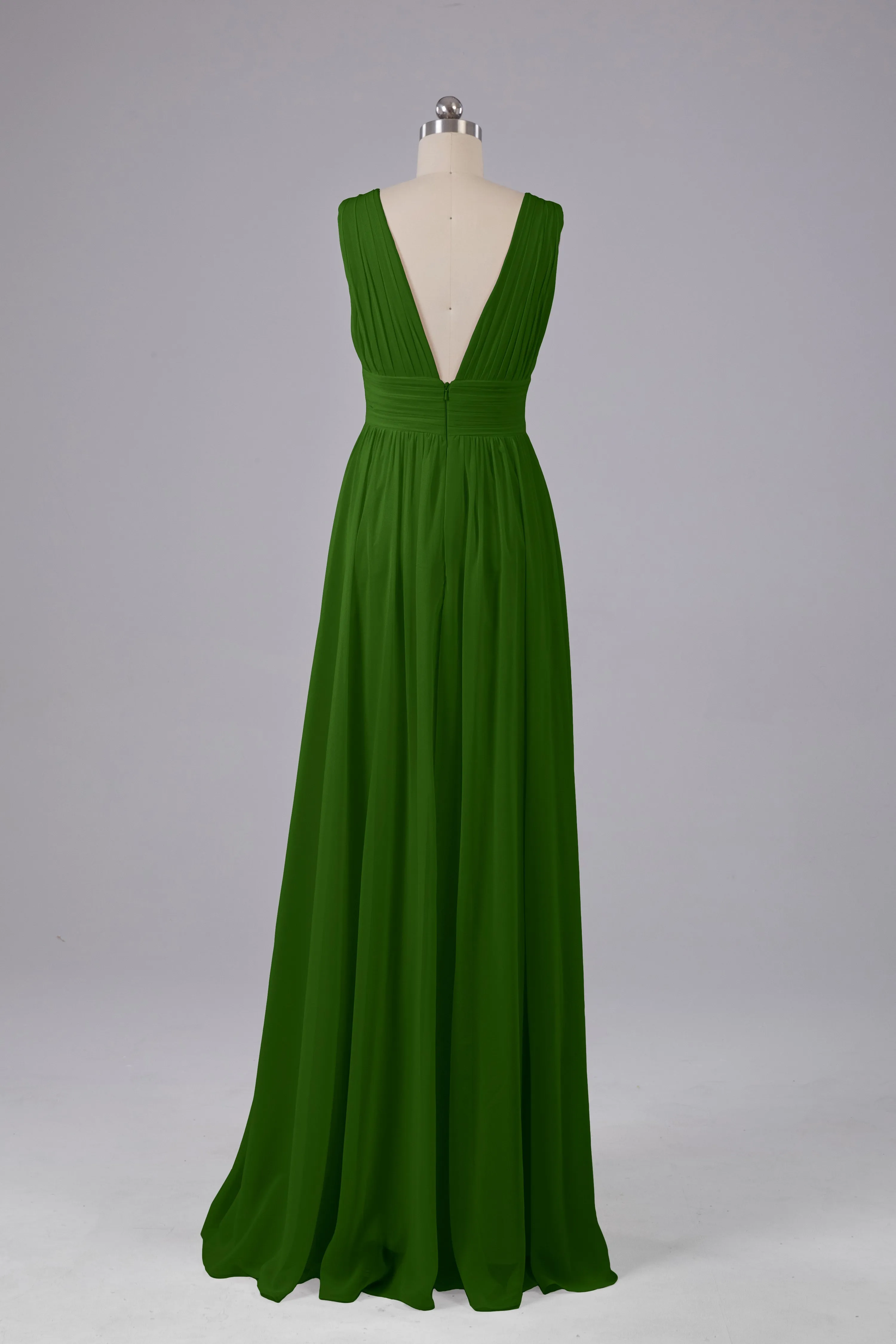 V Neck Chiffon Long Bridesmaid Dresses with Split