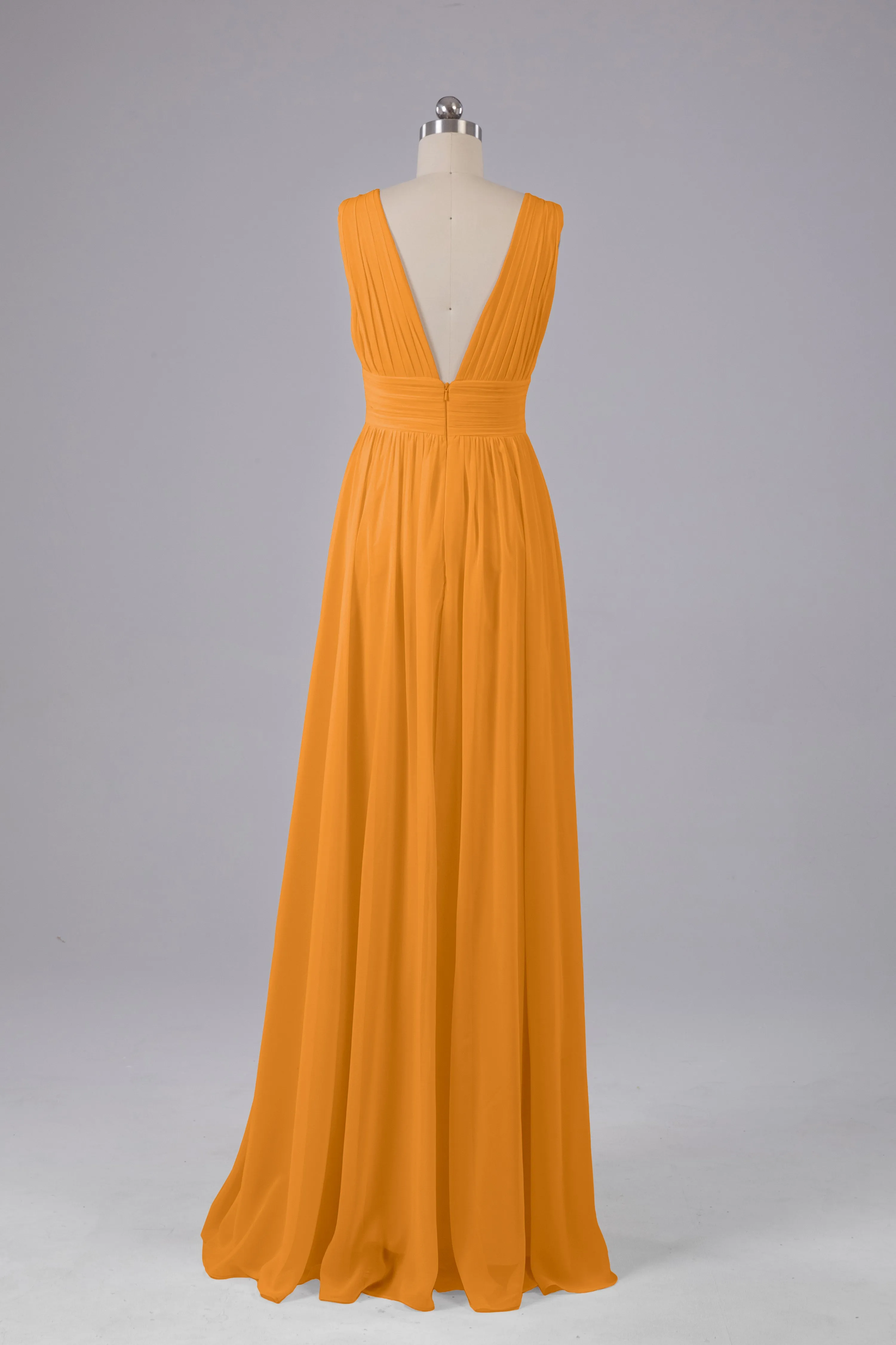 V Neck Chiffon Long Bridesmaid Dresses with Split