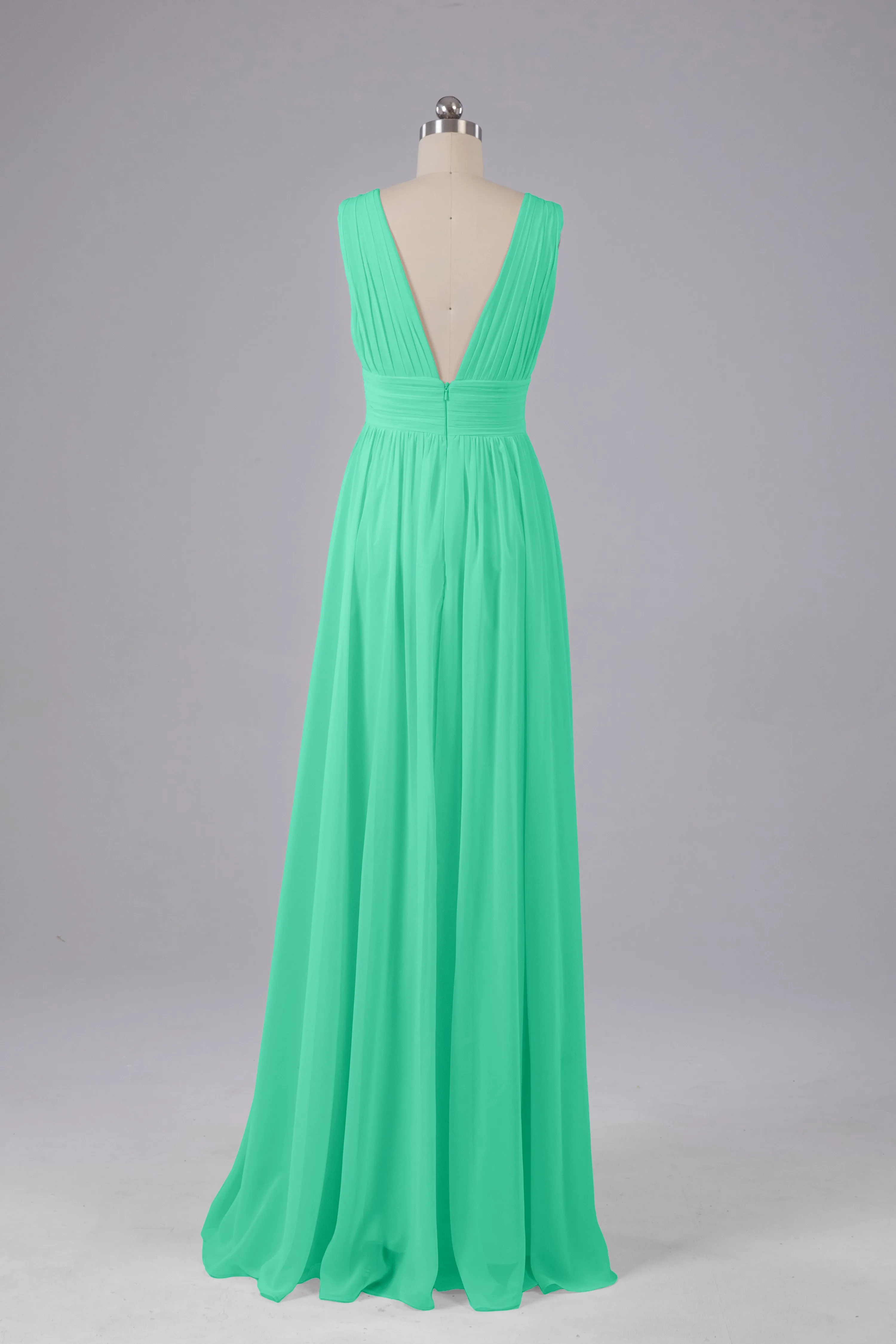 V Neck Chiffon Long Bridesmaid Dresses with Split