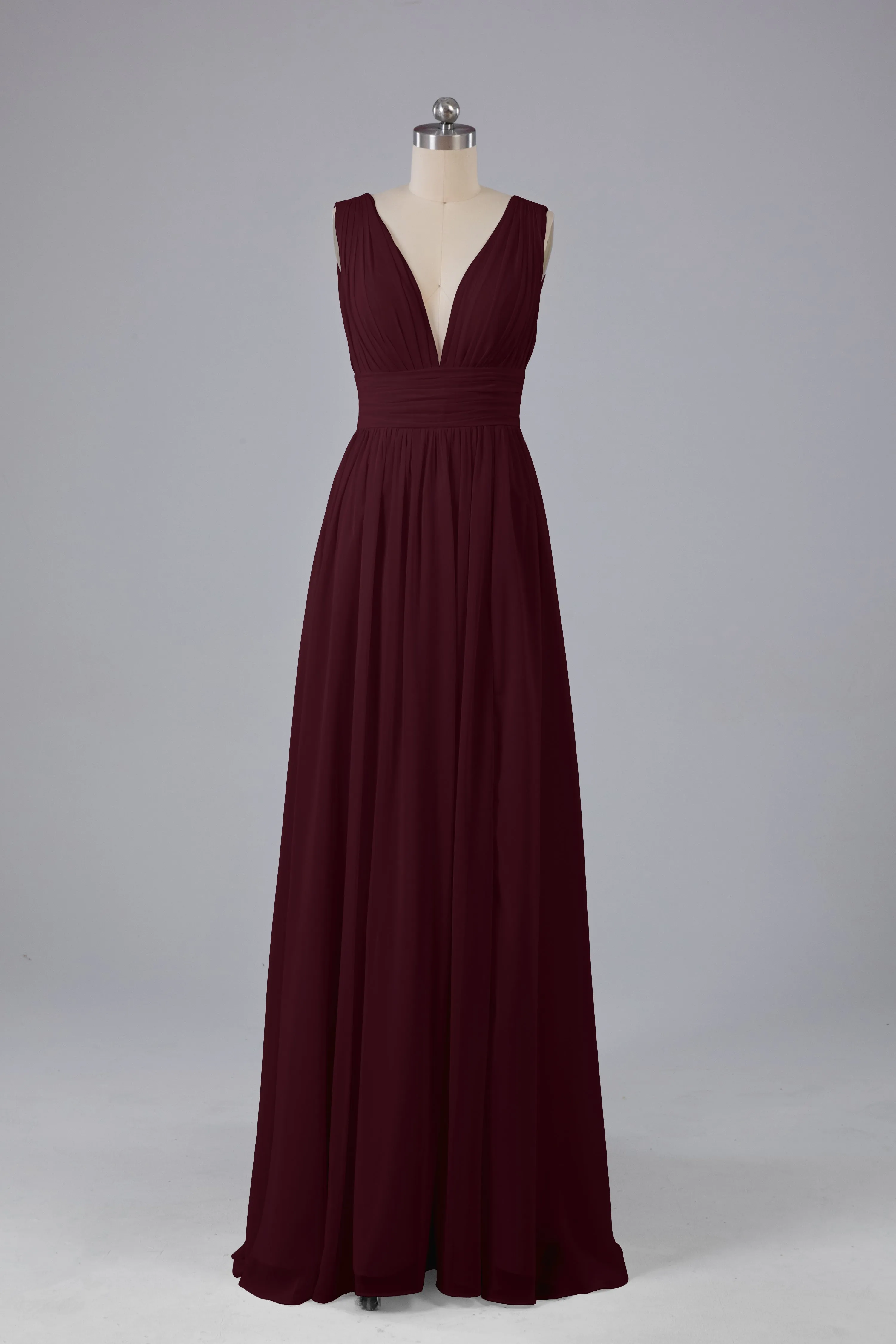 V Neck Chiffon Long Bridesmaid Dresses with Split