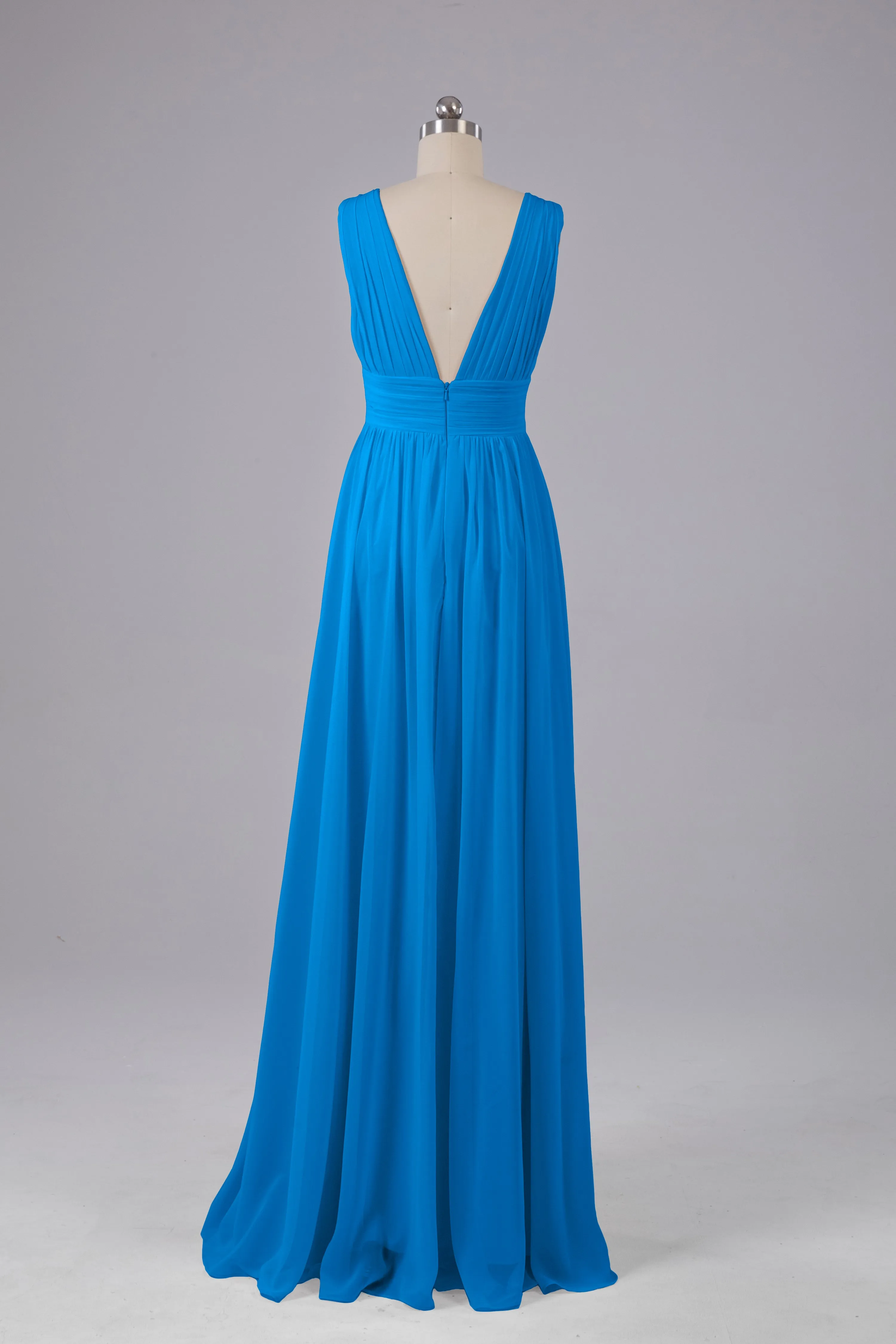V Neck Chiffon Long Bridesmaid Dresses with Split