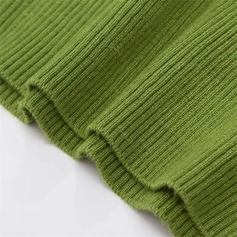 V-Neck Knitted Crop Top with Long Sleeves