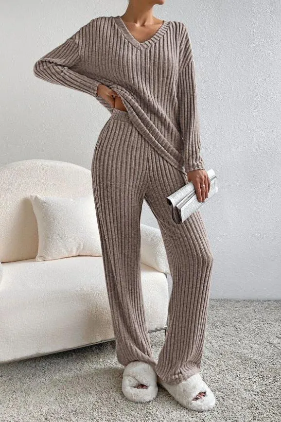 V-neck Striped Knitted Two-piece Suit
