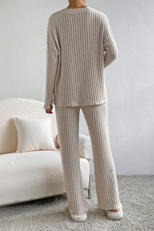 V-neck Striped Knitted Two-piece Suit