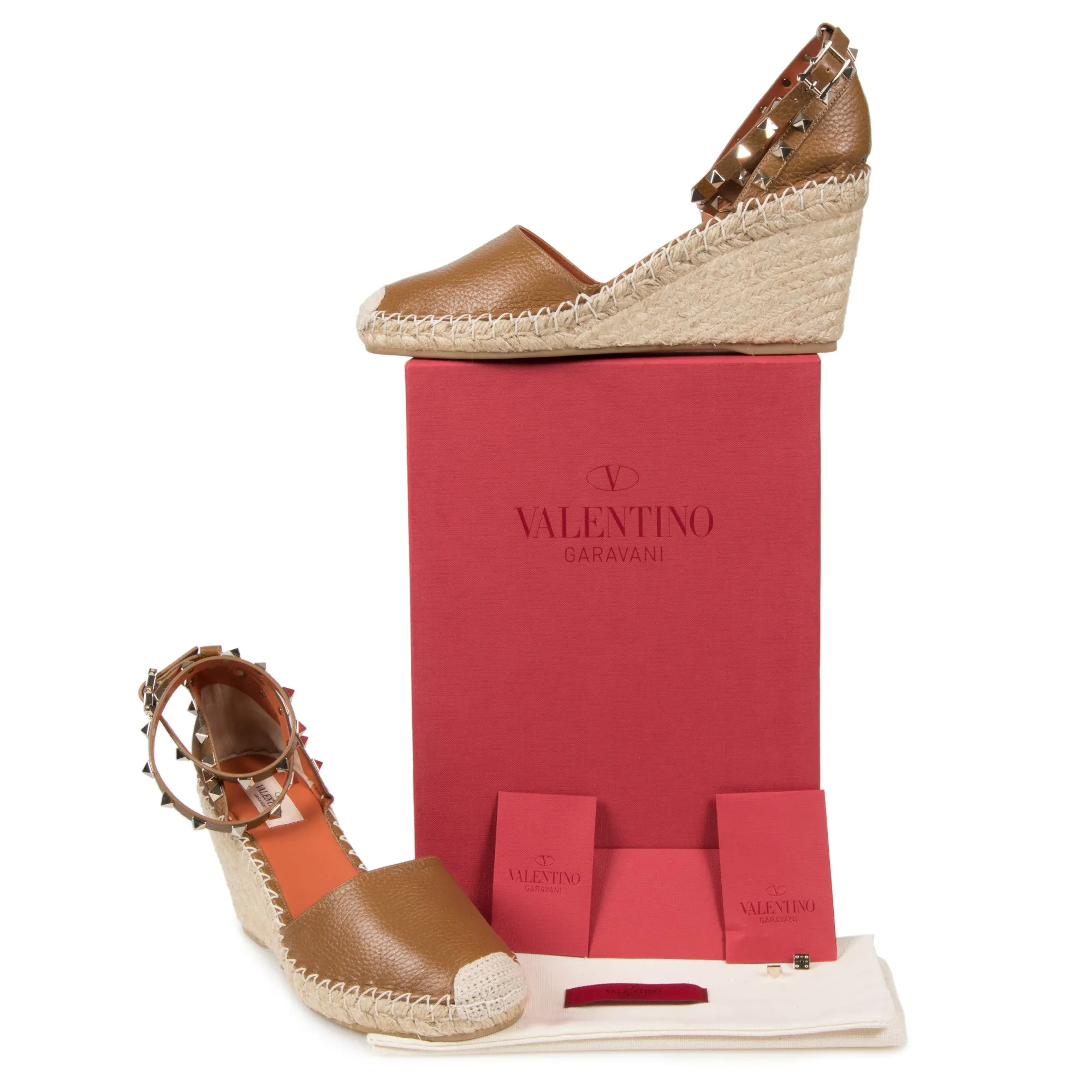 Valentino Light Brown Rockstud Espadrille Wedge