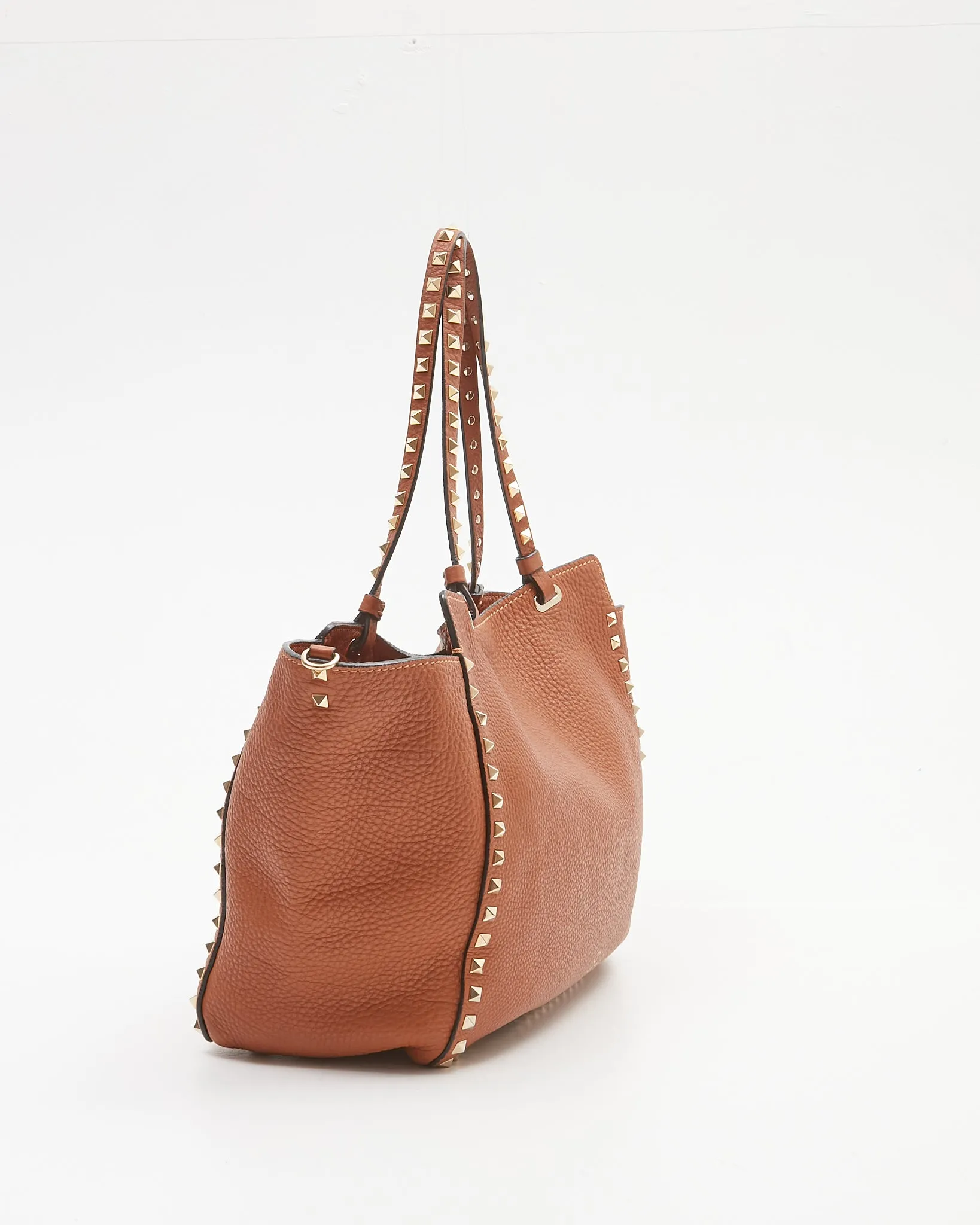 Valentino Tan Grained Leather Rockstud Medium Tote Bag