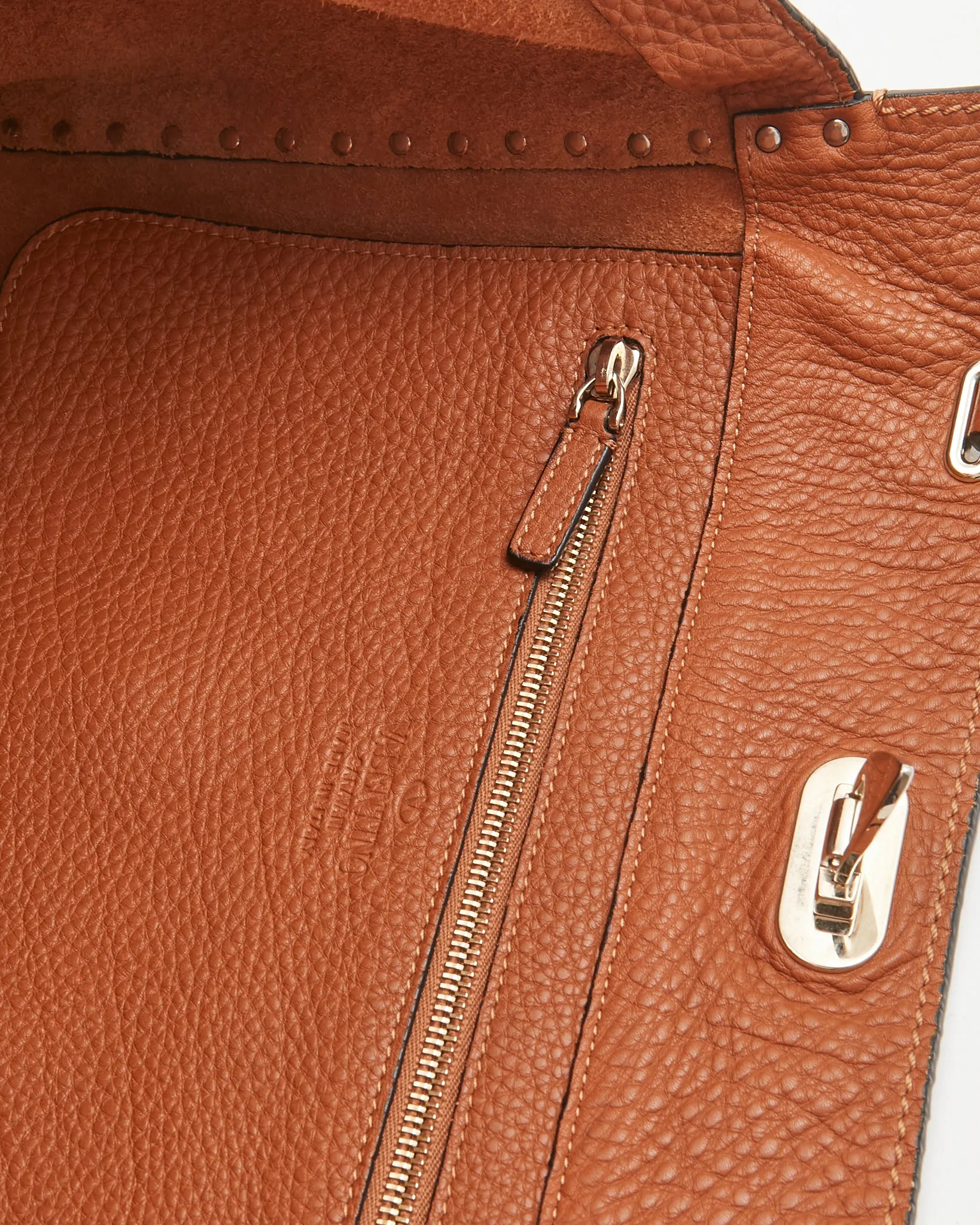 Valentino Tan Grained Leather Rockstud Medium Tote Bag