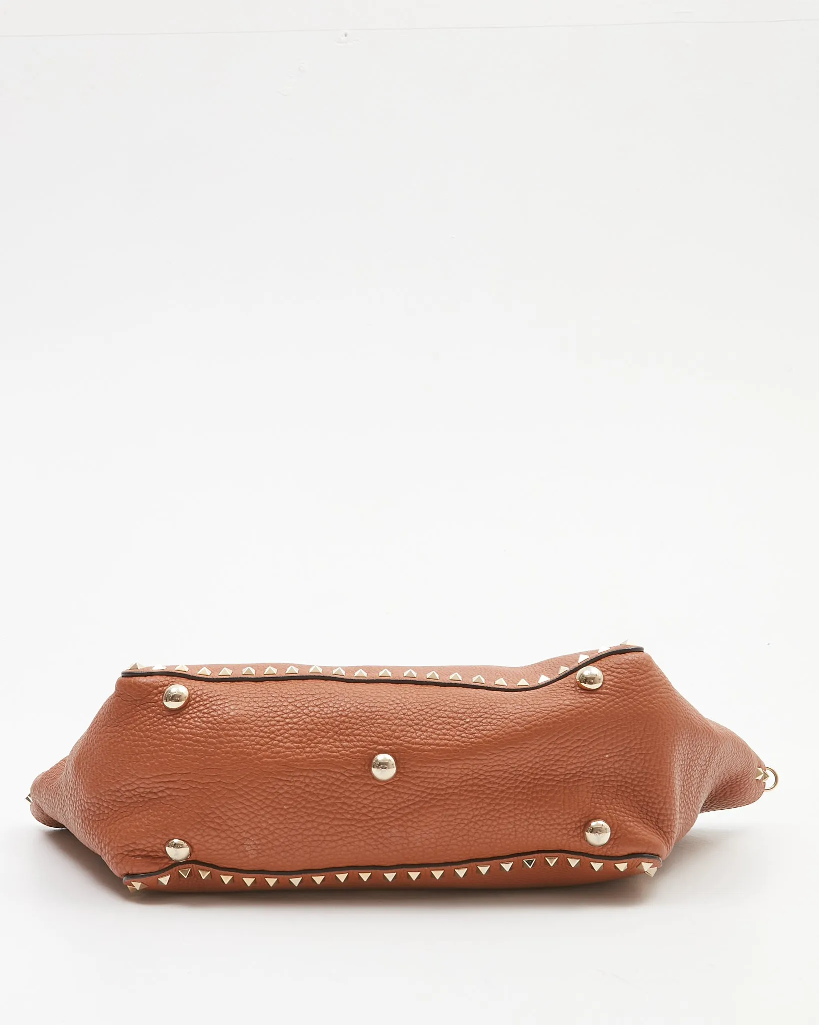 Valentino Tan Grained Leather Rockstud Medium Tote Bag