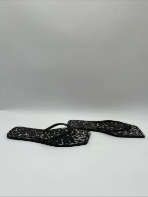 Veronica Beard Analee Square-Toe Leopard Print Flip Flops Black/Brown Size 10M - Very Good