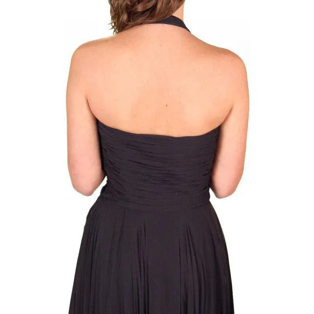 Vintage Formal Evening Gown Black Silk Chiffon Halter Lee Claire 1940S 32-24-Free