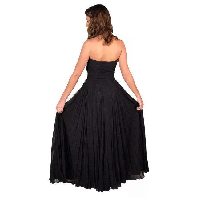 Vintage Formal Evening Gown Black Silk Chiffon Halter Lee Claire 1940S 32-24-Free