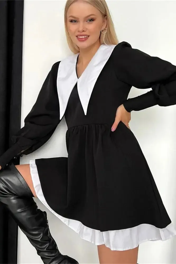 Vintage Mini Dress with Turn-Down Collar