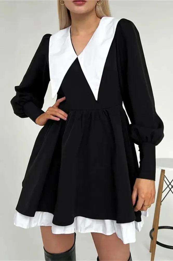 Vintage Mini Dress with Turn-Down Collar