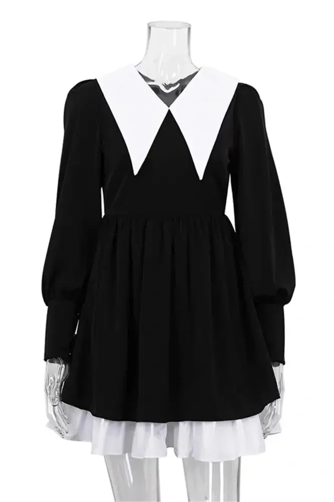 Vintage Mini Dress with Turn-Down Collar