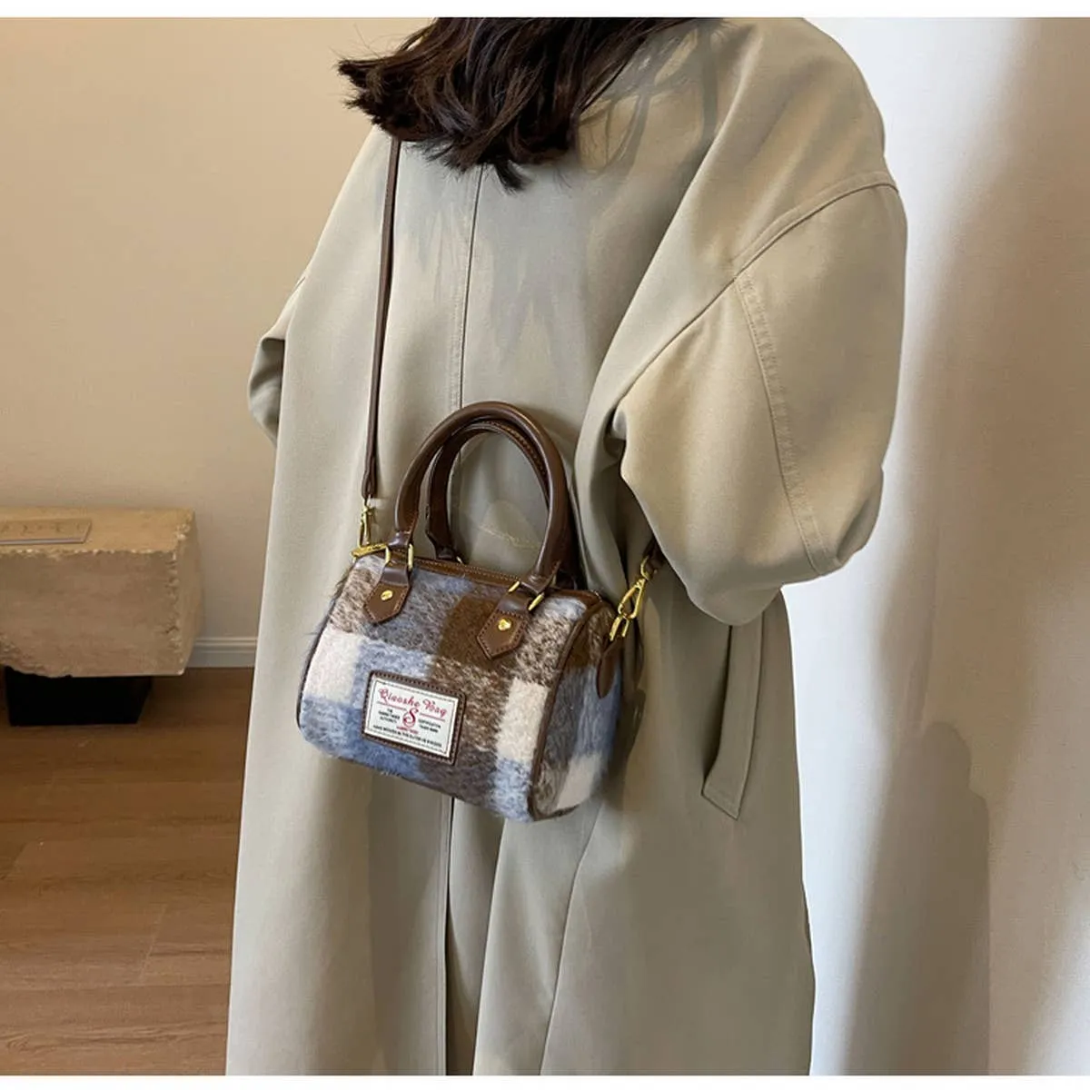 VINTAGE PLAID CASUAL SHOULDER BAG_CWAB1550: Green / (OS) 1