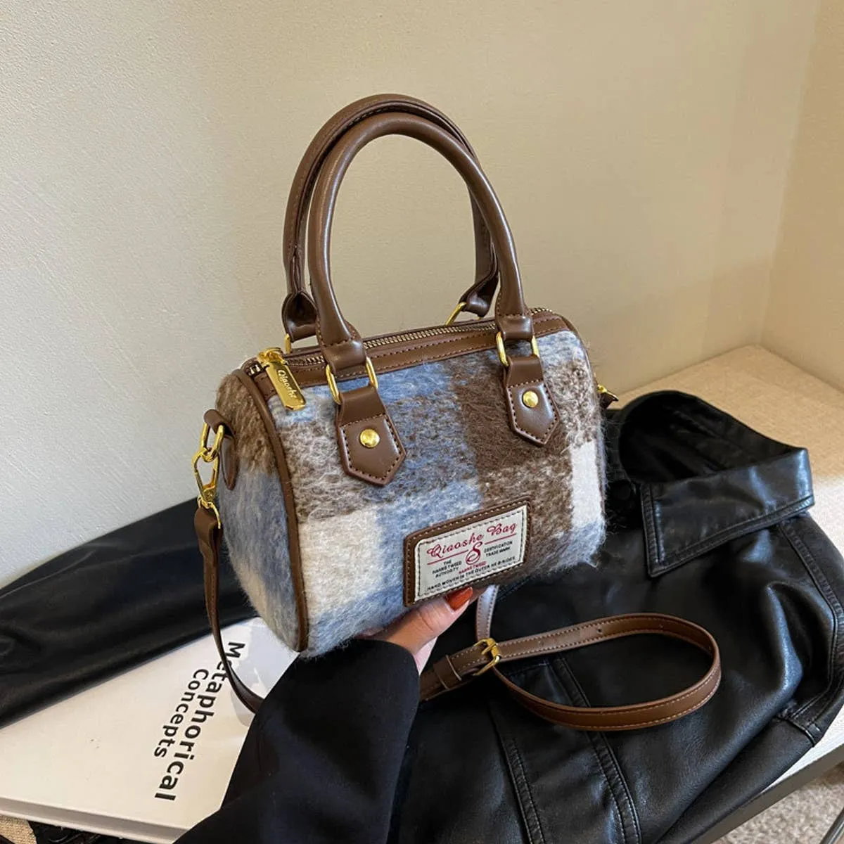 VINTAGE PLAID CASUAL SHOULDER BAG_CWAB1550: Green / (OS) 1