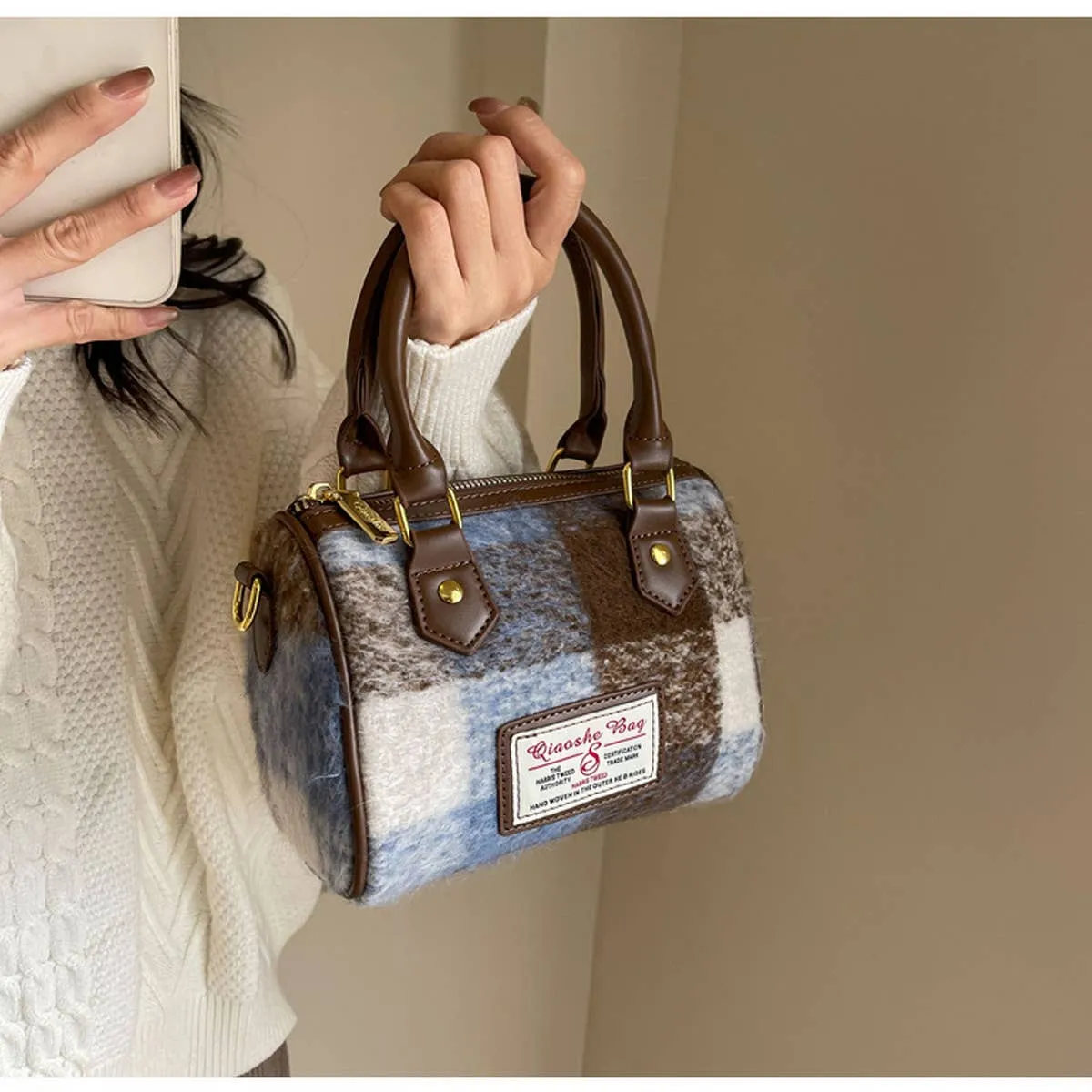 VINTAGE PLAID CASUAL SHOULDER BAG_CWAB1550: Green / (OS) 1