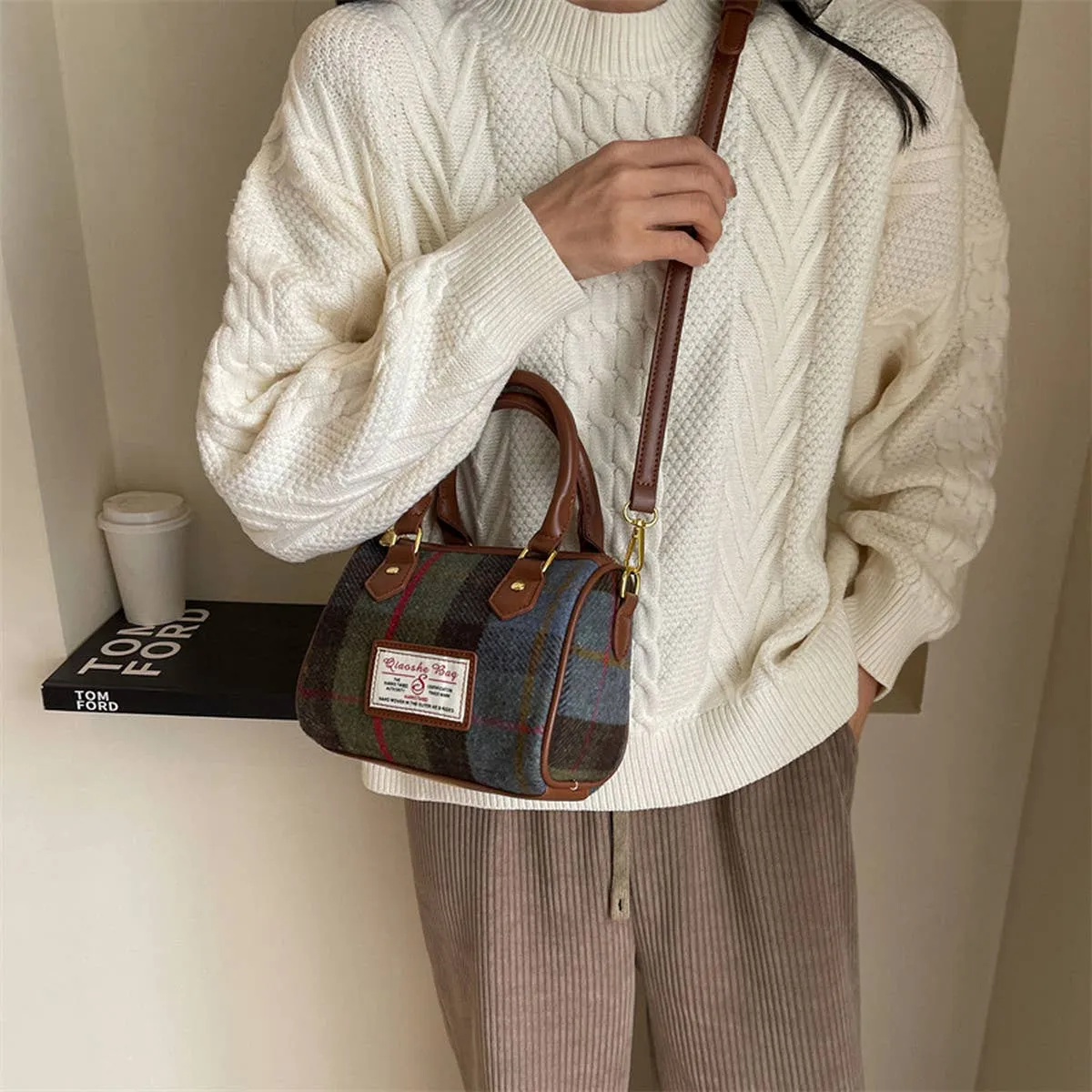 VINTAGE PLAID CASUAL SHOULDER BAG_CWAB1550: Green / (OS) 1