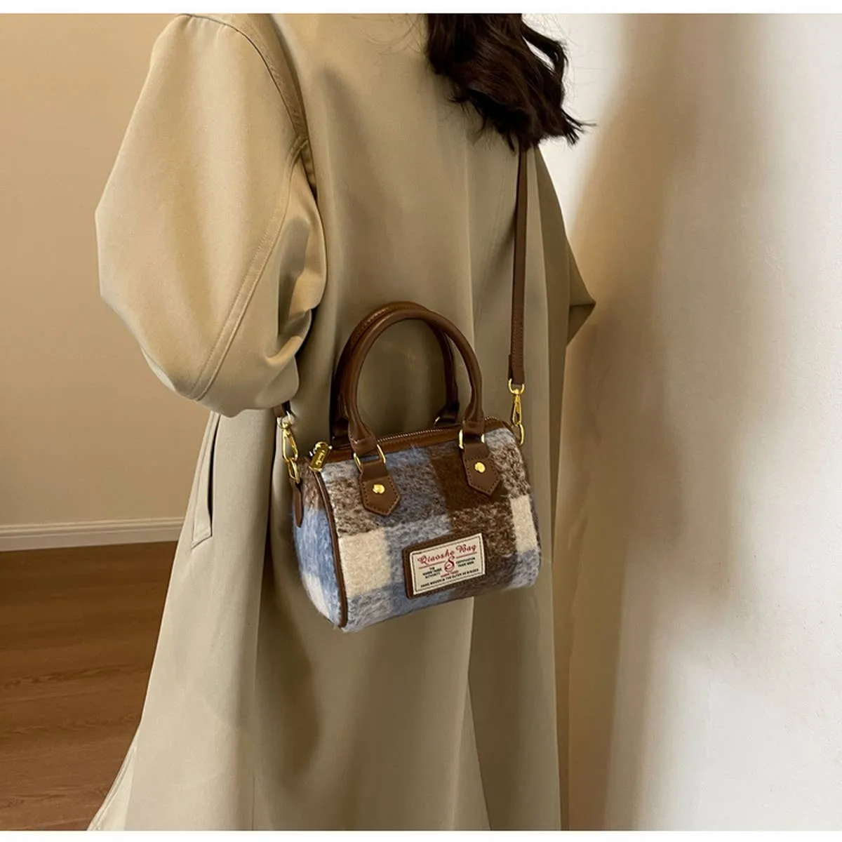 VINTAGE PLAID CASUAL SHOULDER BAG_CWAB1550: Green / (OS) 1