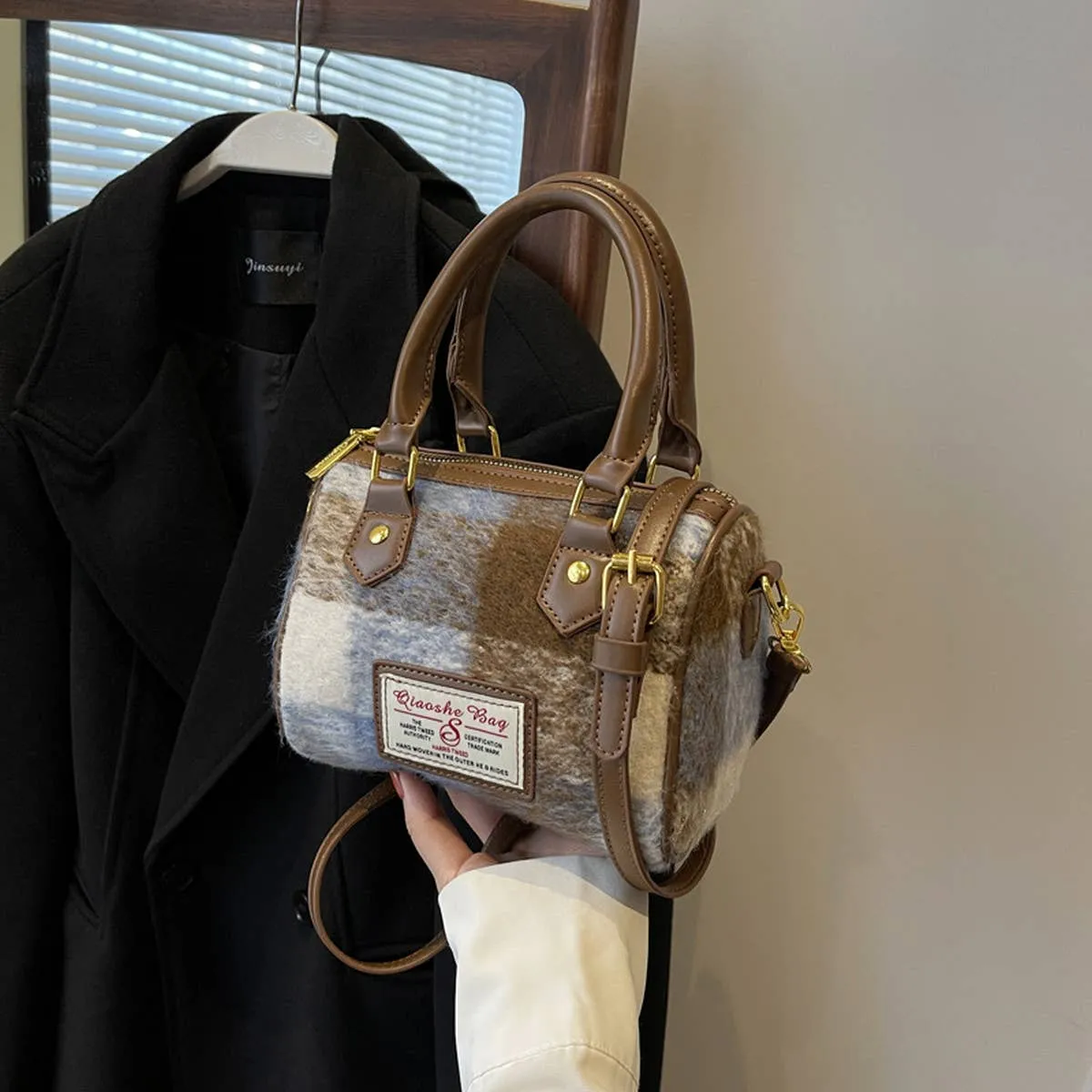 VINTAGE PLAID CASUAL SHOULDER BAG_CWAB1550: Green / (OS) 1