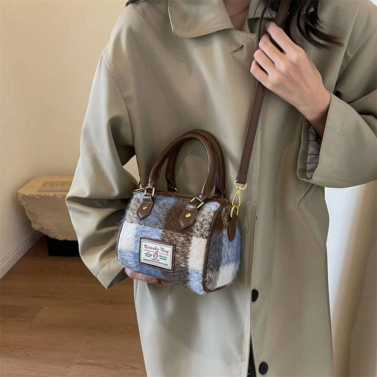 VINTAGE PLAID CASUAL SHOULDER BAG_CWAB1550: Green / (OS) 1