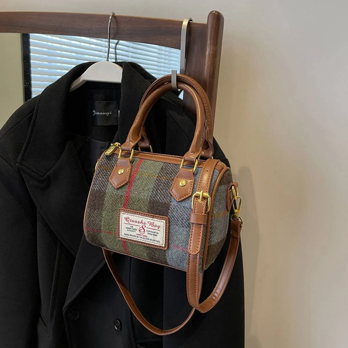 VINTAGE PLAID CASUAL SHOULDER BAG_CWAB1550: Green / (OS) 1