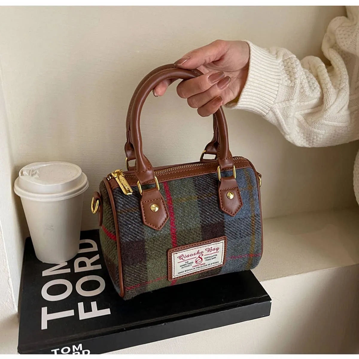 VINTAGE PLAID CASUAL SHOULDER BAG_CWAB1550: Green / (OS) 1