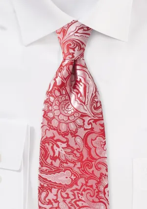 Vivid Poppy Floral Paisley Necktie