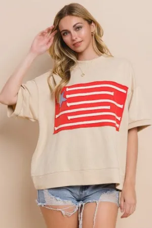 Washed Sand Flag Acid Wash Drop Shoulder