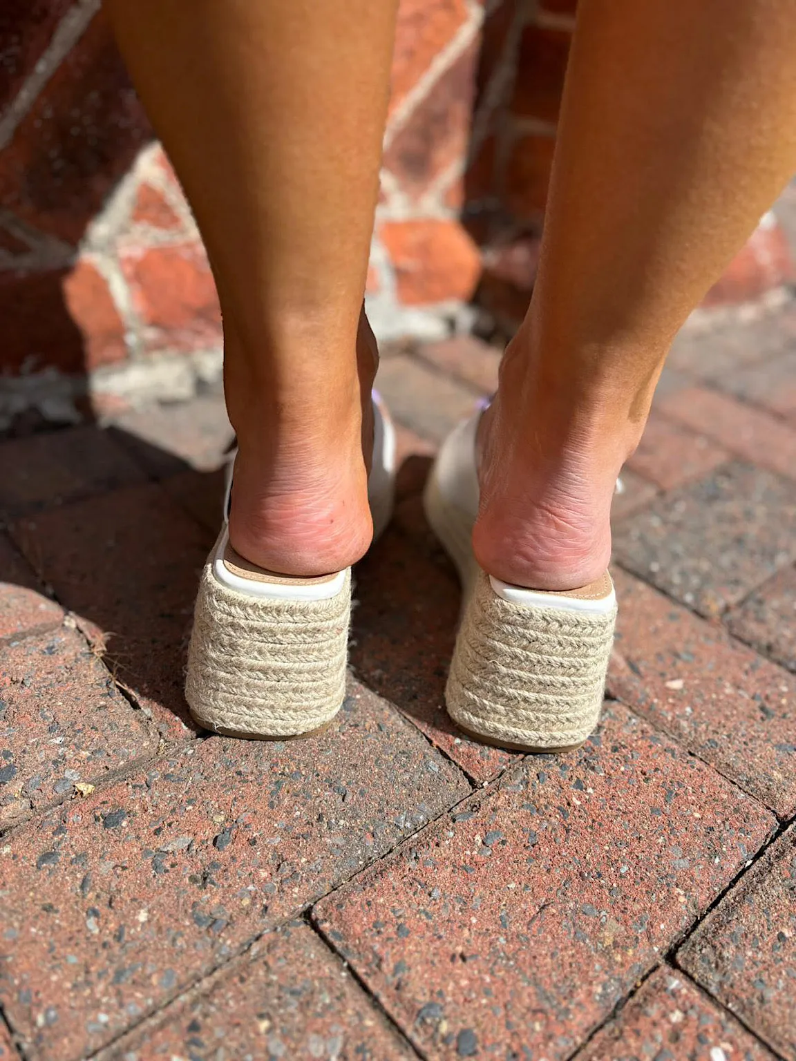 White Buckle Platform Espadrille Wedge