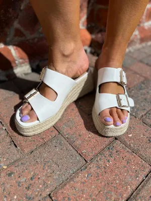 White Buckle Platform Espadrille Wedge