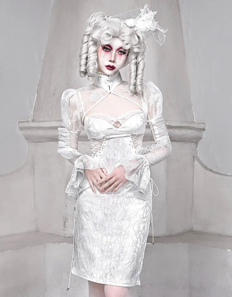 WHITE CHIFFON MESH OUTWEAR KF83730