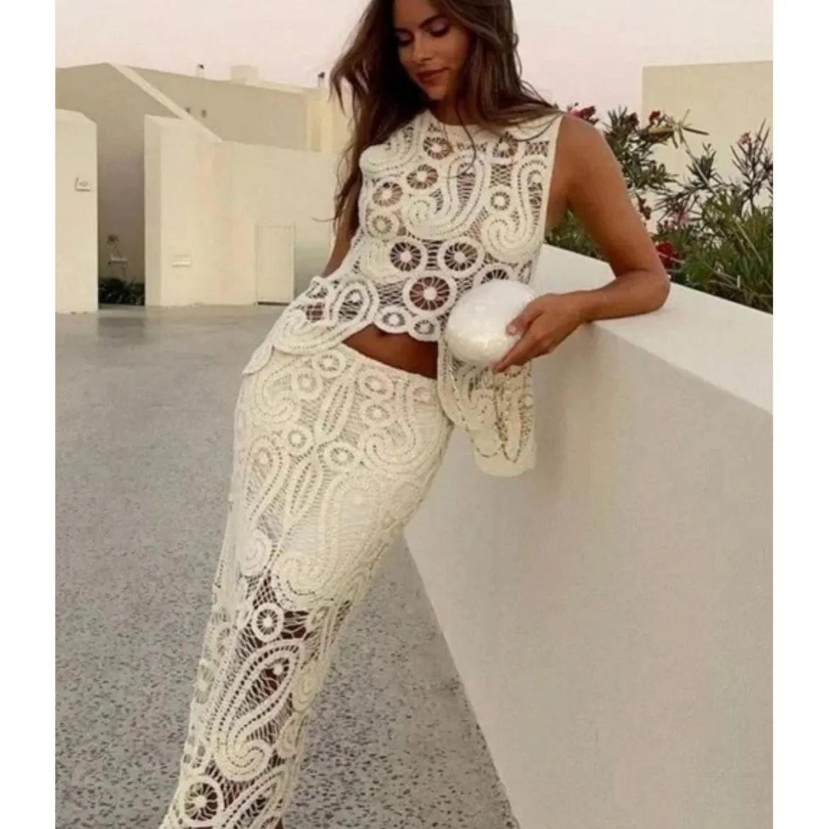 White Embroidered 2 piece Set