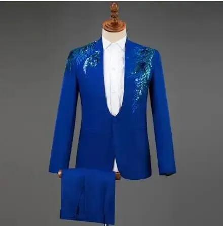 White Embroidered Diamond Suit Men Wedding Groom Tuxedo Suits Mens Stand Collar Prom Stage Costume Mens Suits with Pants Ternos