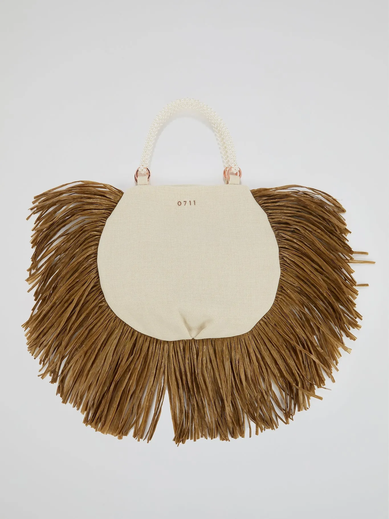 White Pearl Beaded Handle Ani Tote Bag