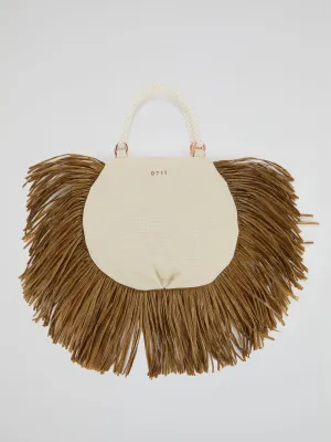 White Pearl Beaded Handle Ani Tote Bag