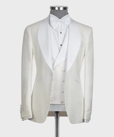 Whi̇te Satin Collar Whi̇te Tuxedo