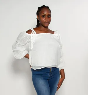 White Sheer Cold Shoulder Top