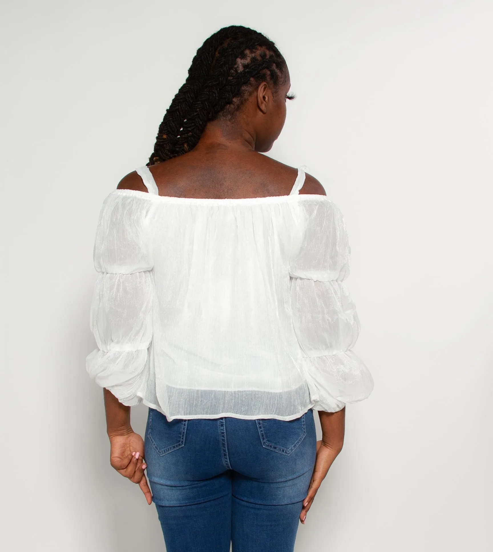 White Sheer Cold Shoulder Top