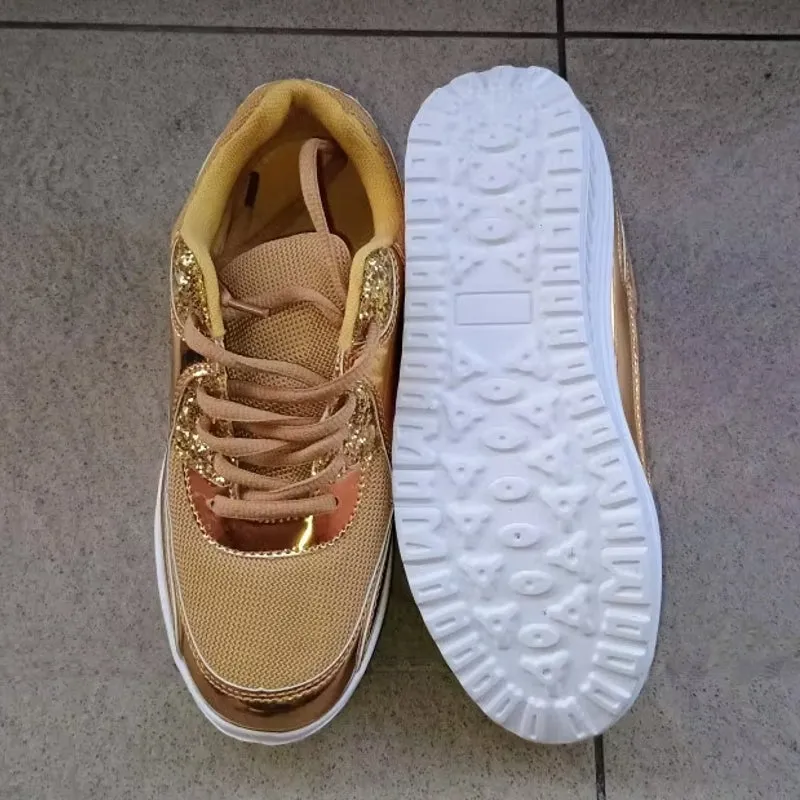 Women Golden Lace-up Platform Sneakers