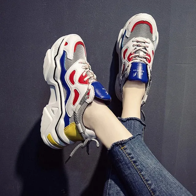 Women Platform Chunky Sneakers 5cm high lace-up Casual Vulcanize Shoes luxury Designer Old Dad female fashion Sneakers