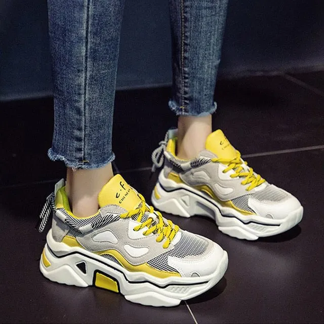 Women Platform Chunky Sneakers 5cm high lace-up Casual Vulcanize Shoes luxury Designer Old Dad female fashion Sneakers