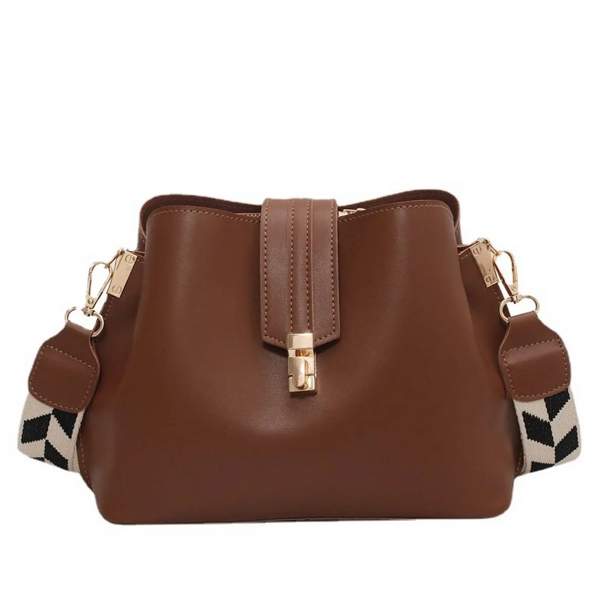 WOMEN RETRO SHOULDER BUCKET BAG_CWAB1552: Brown / (OS) 1
