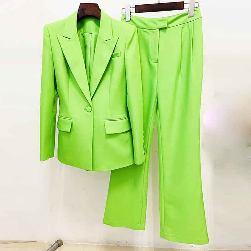 Women Suits 2 Piece Mint Green One Button Blazer With Flare Pants Suit